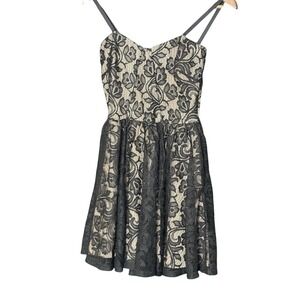 Agaci Y2K babydoll Dress Black Sheer Floral Lace Overlay Whimsigoth Witchy Fairy